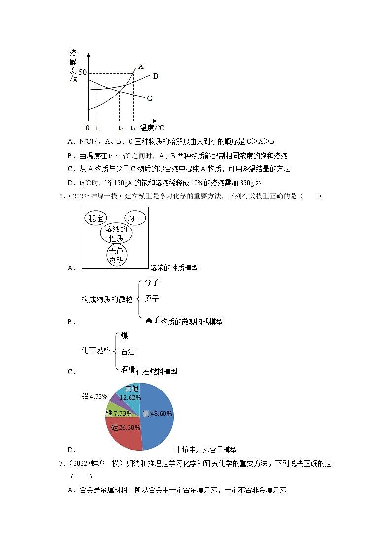 2022年安徽省中考化学专题练5-水和溶液第2页