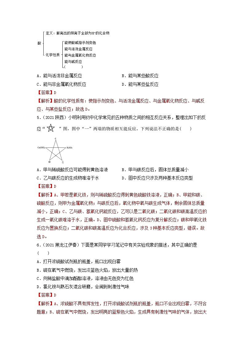 2022年中考化学一轮复习必练真题 专题18酸及其性质第2页