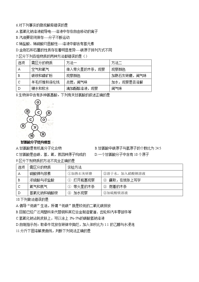 2022年黑龙江省鸡西市第一中学中考一模化学试题(word版含答案)02