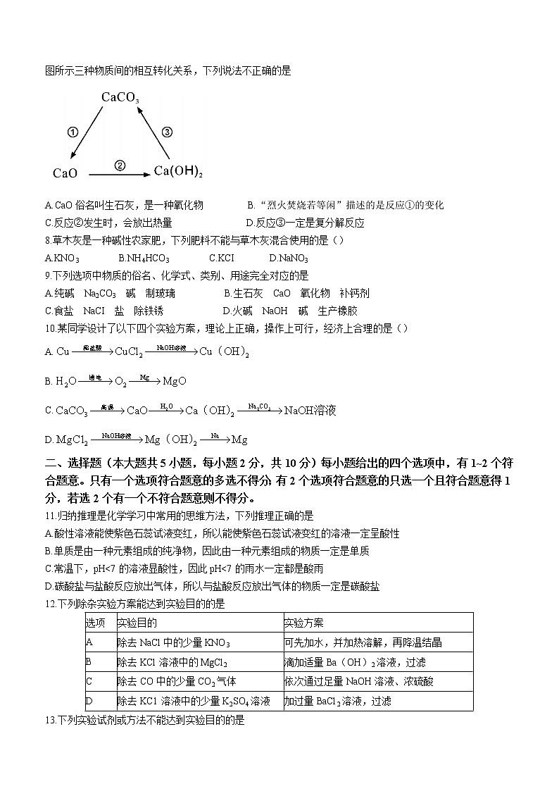 2022年天津市和平区中考一模化学试题(word版无答案)02