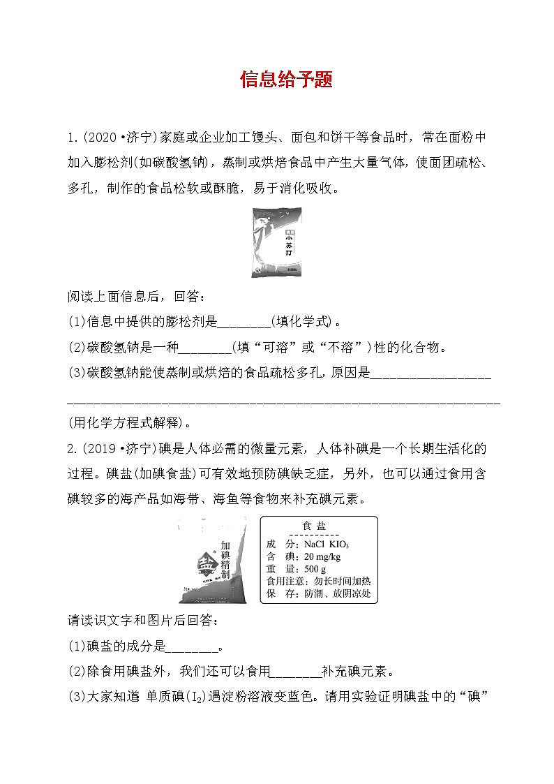 2022年鲁教版化学中考专题练习信息给予题第1页