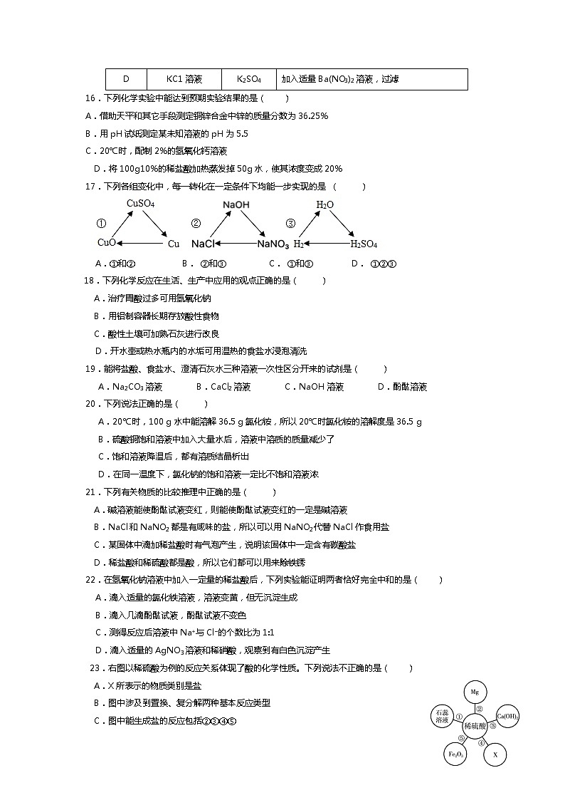 【一模】2020年10月初三化学一模真题卷 江苏省梁丰中学(无答案)03