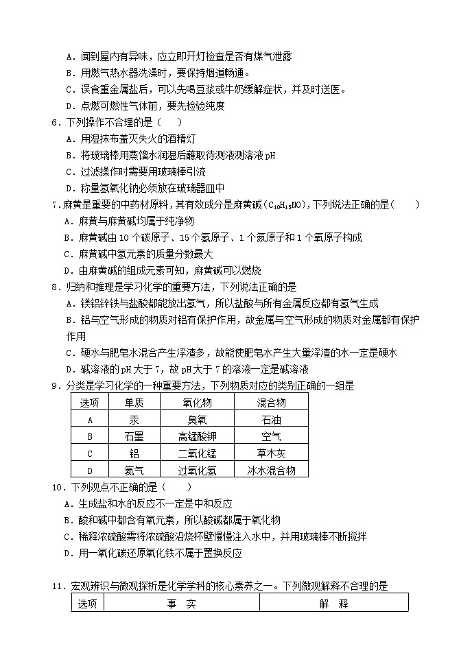 2022年山东省东营市初中学生学业模拟考试化学试题(word版含答案)02