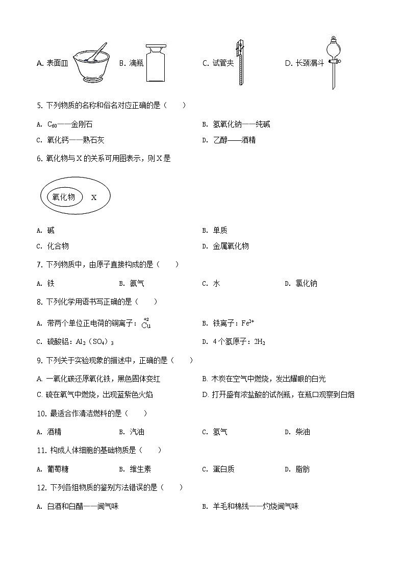 精品解析：2020年江苏省常州市天宁区外国语学校中考二模化学试题（原卷版）第2页