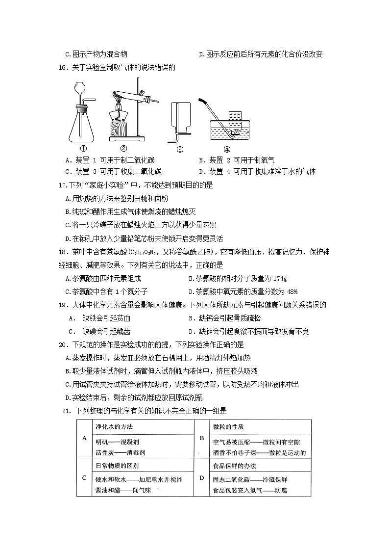 苏州市2018～2019学年初三化学第一学期期中复习试卷（含答案）第3页