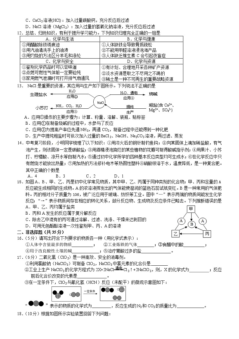 江阴市南菁2020届九年级下学期期中考试化学试题（含答案）02