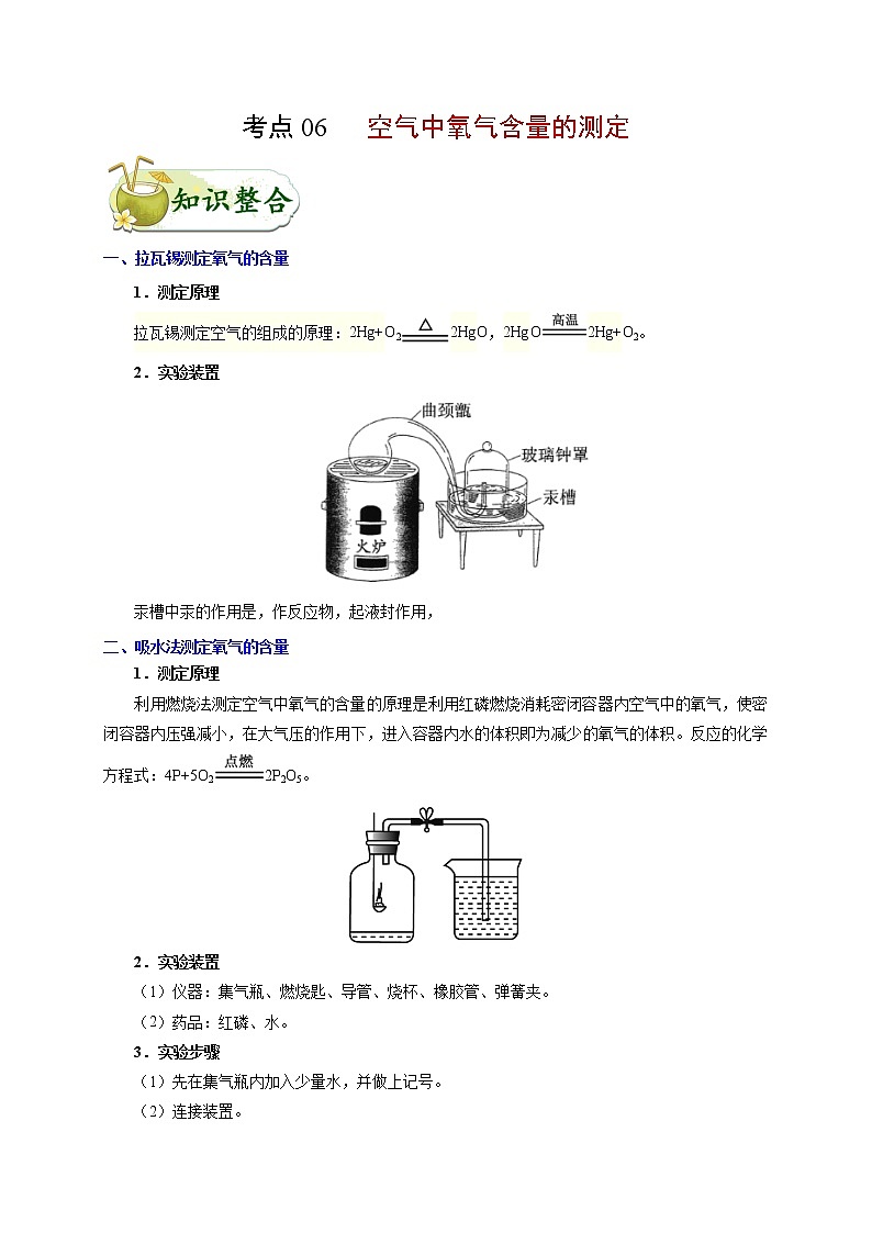 【专项练习】2021年中考化学分类汇编 考点06 空气中氧气含量的测定第1页