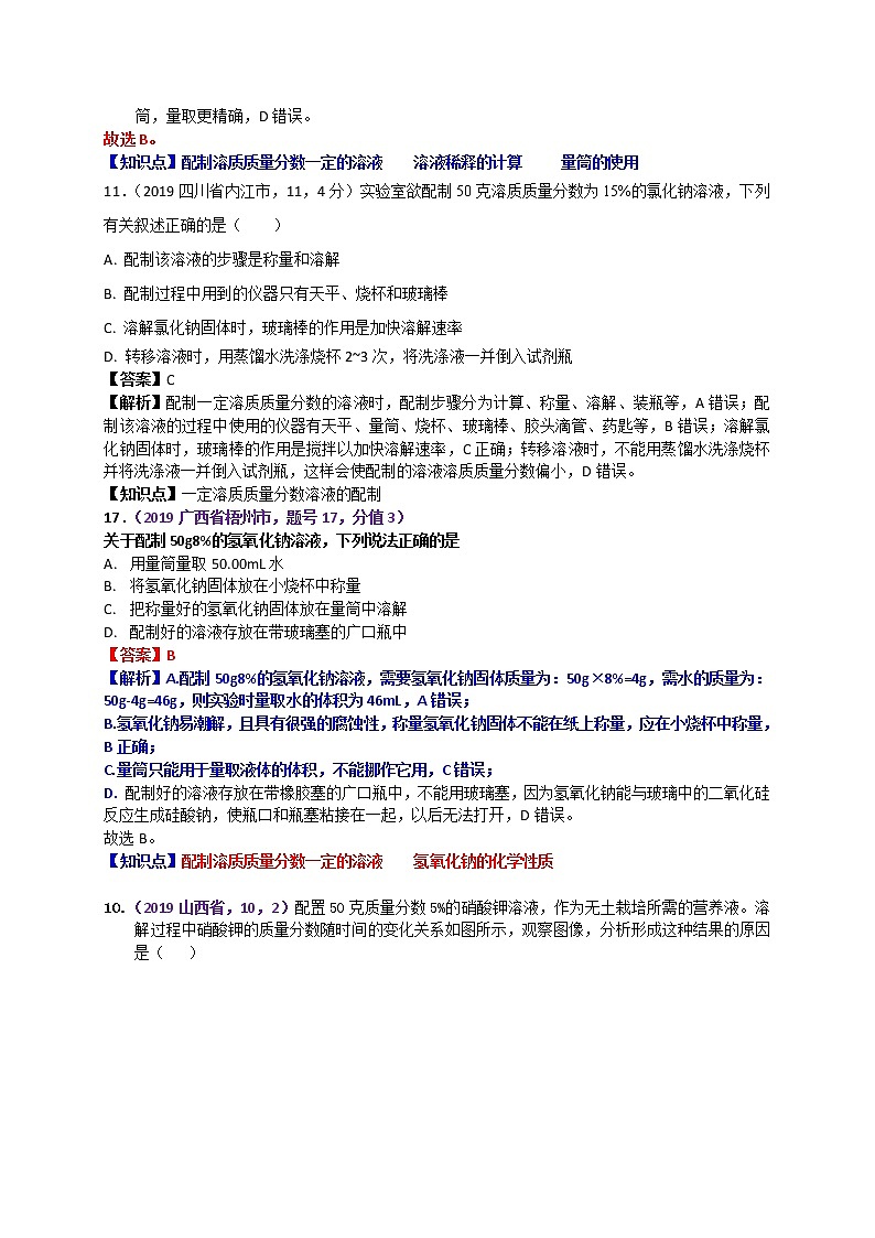 【分类汇编】2019年中考化学试题专项 溶质质量分数（含溶液配制）第3页