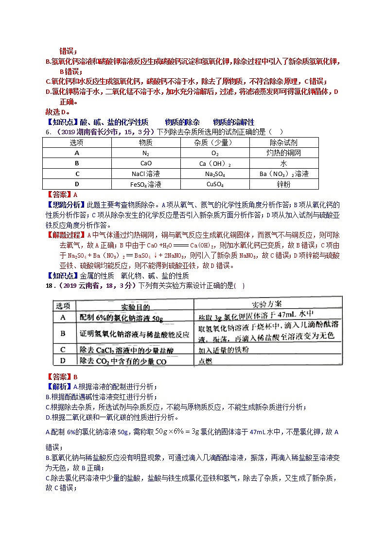 【分类汇编】2019年中考化学试题专项 实验设计与评价第2页