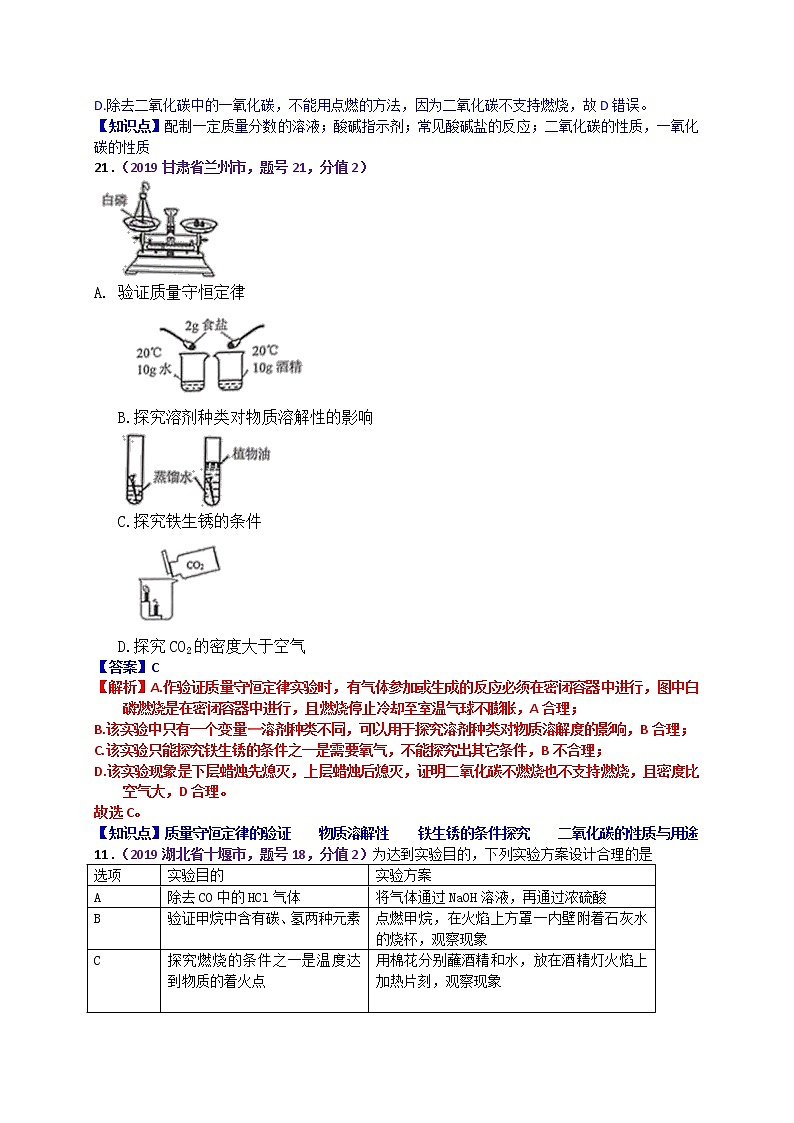 【分类汇编】2019年中考化学试题专项 实验设计与评价第3页