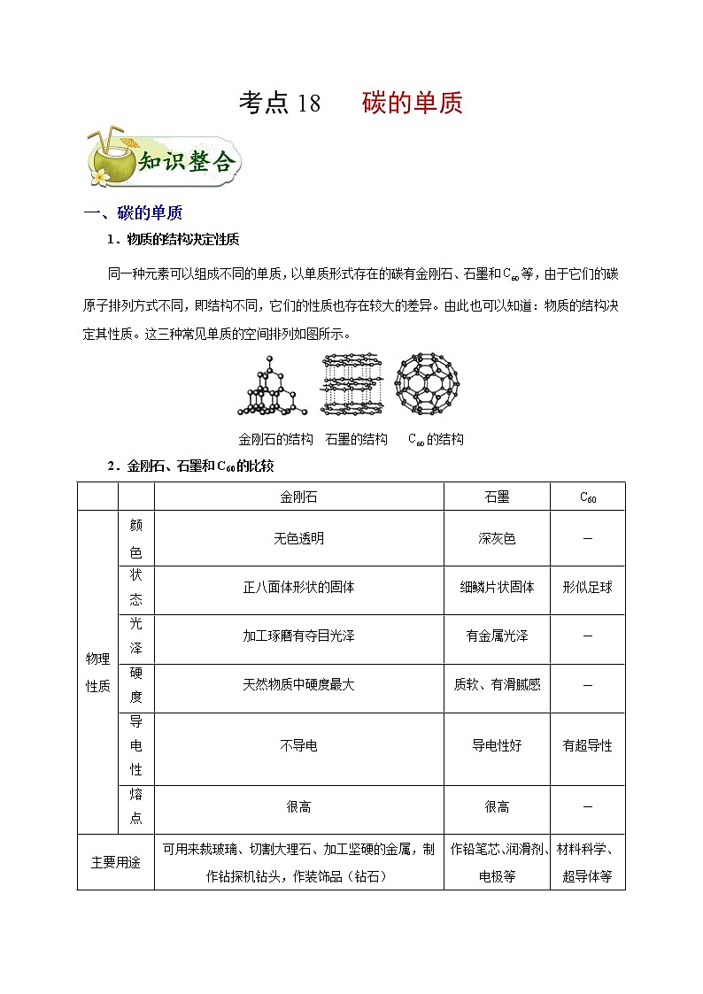 【专项练习】2021年中考化学分类汇编 考点18 碳的单质第1页