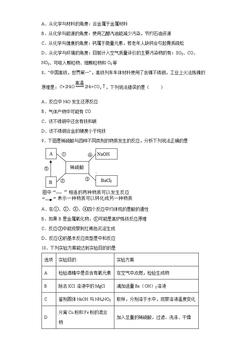 2022年吉林省长春市净月高新区中考一模化学试题(word版含答案)02