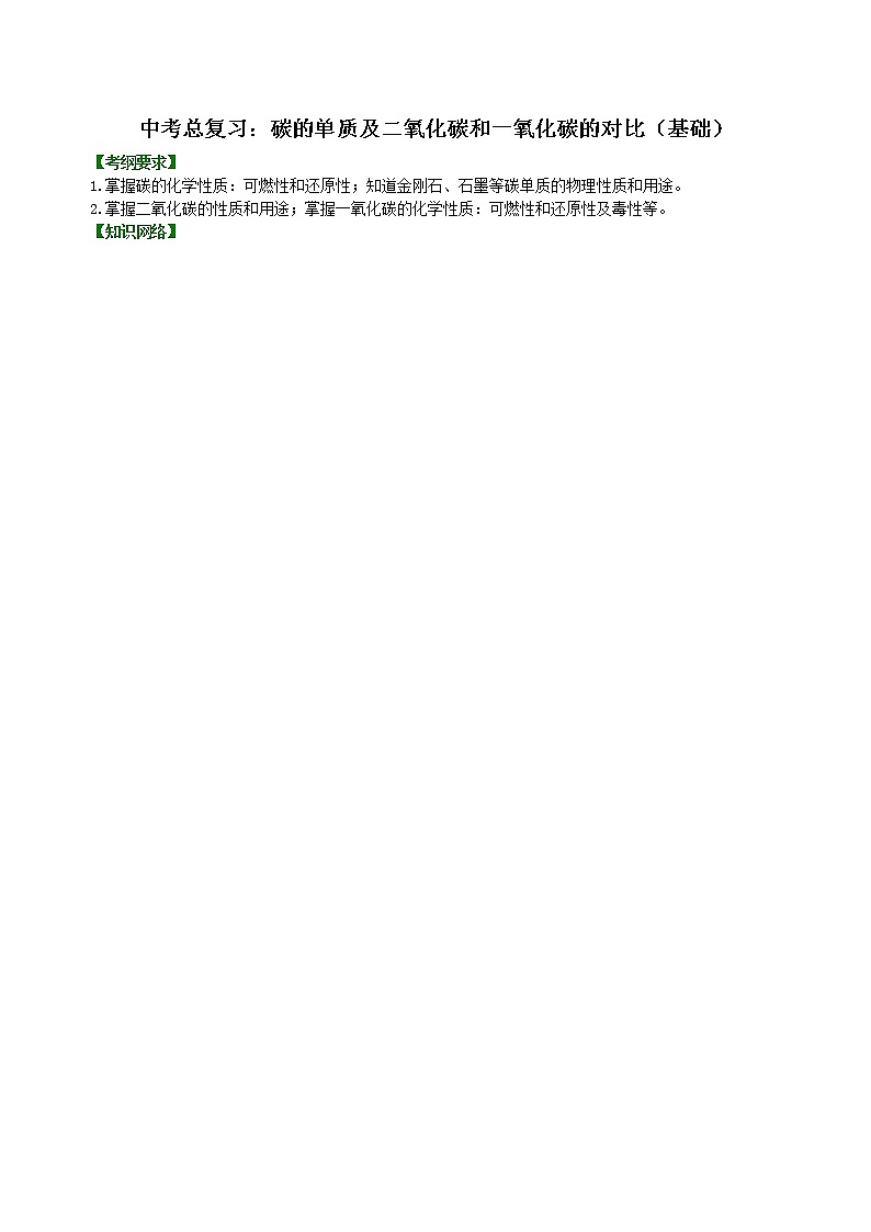 中考总复习：碳的单质及二氧化碳和一氧化碳的对比（基础） 知识讲解第1页