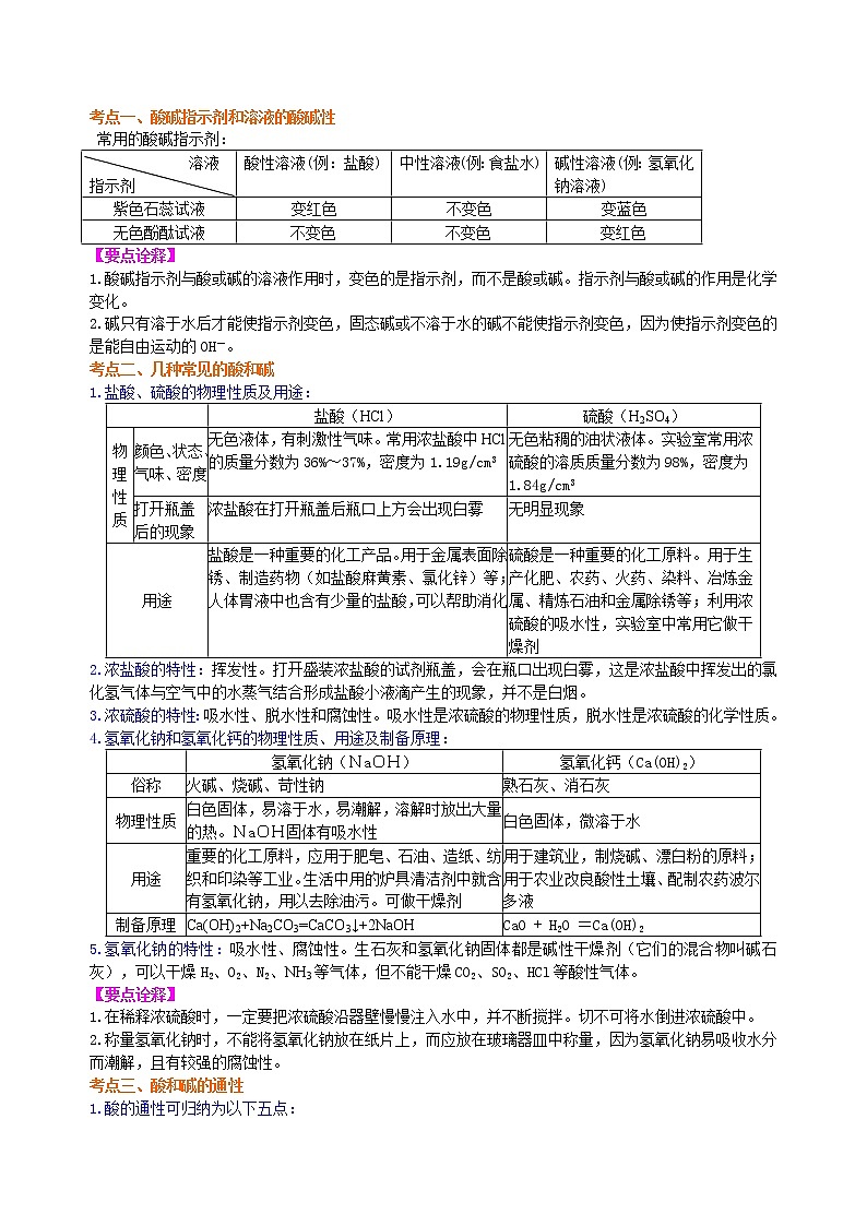 中考总复习：常见的酸和碱及其通性（基础） 知识讲解第2页