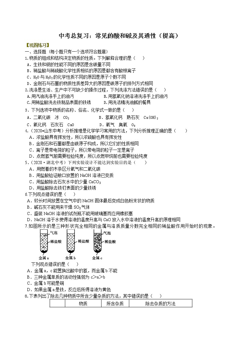 中考总复习：常见的酸和碱及其通性（提高） 巩固练习第1页