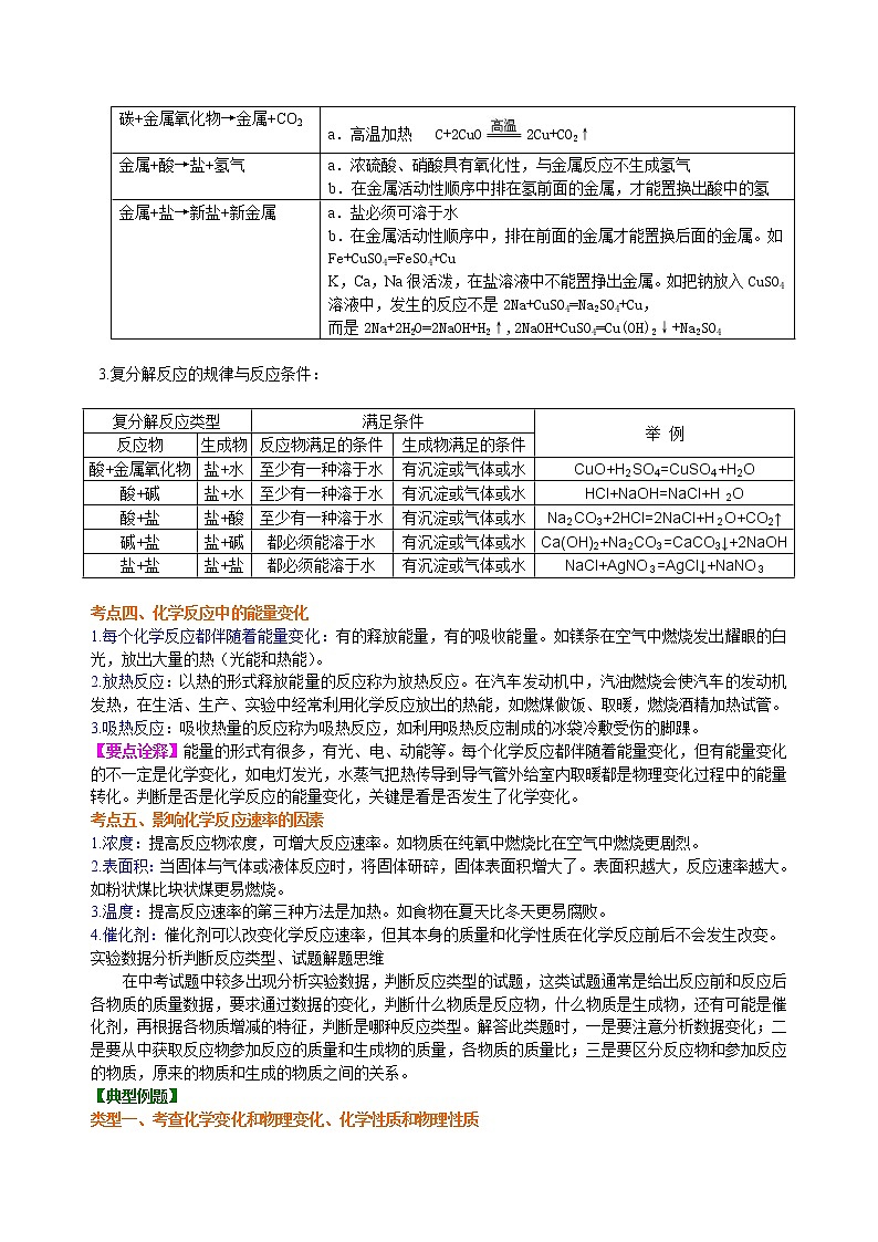 中考总复习：物质的化学变化及反应类型归纳（提高） 知识讲解第3页