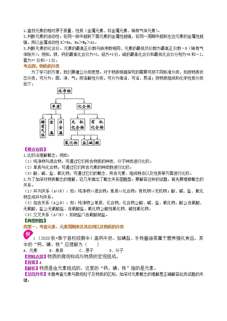 【专项练习】2021年中考化学分类汇编 34总复习：加深对化学元素和物质分类的认识(基础)03