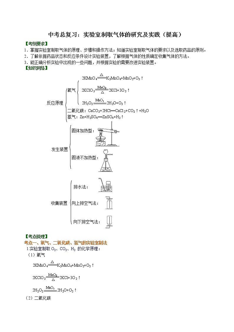 中考总复习：实验室制取气体的研究及实践（提高） 知识讲解第1页