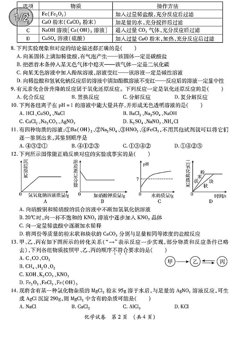 2022年河南省郑州外国语中学九年级普通高等学校招生考试（一模）化学试题第2页