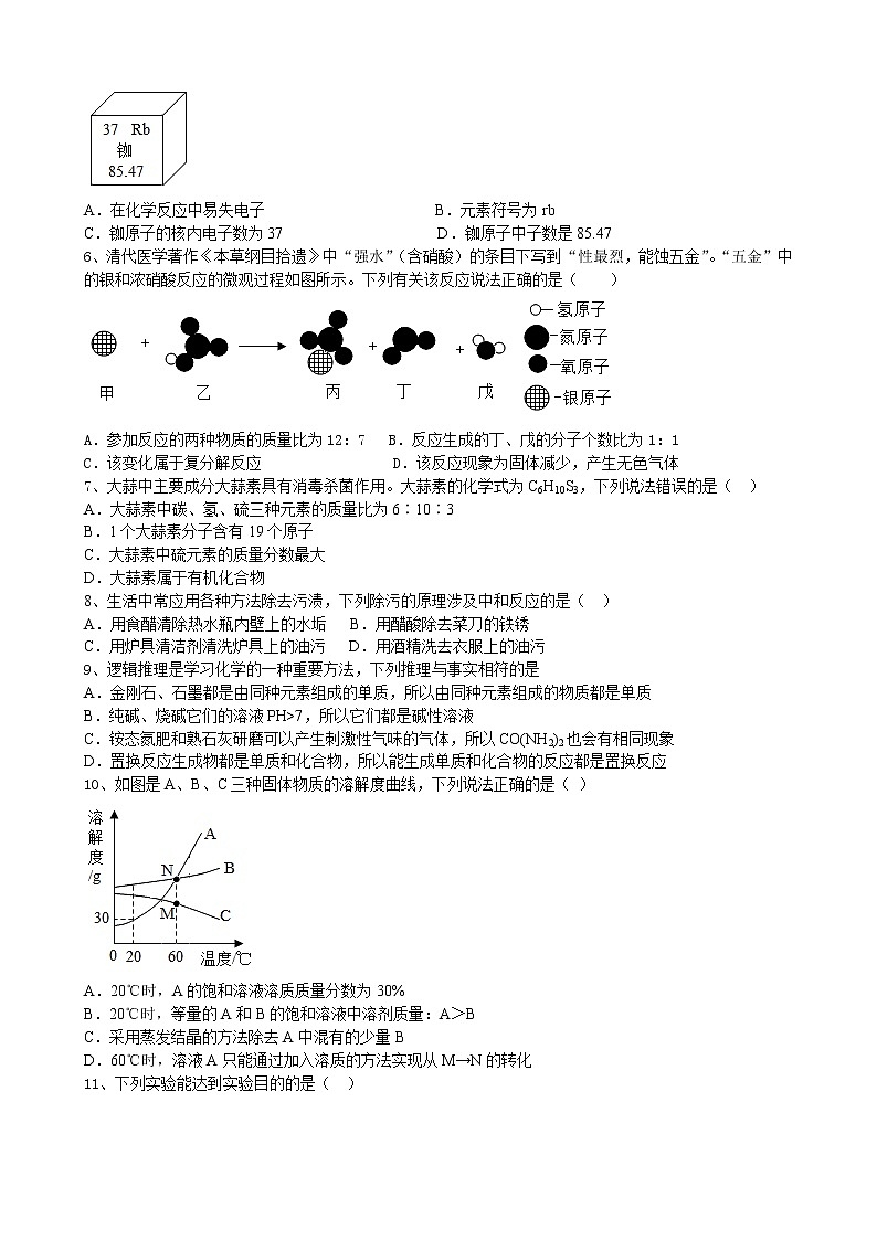 2022年安徽省中考化学仿真卷（七）(word版含答案)02