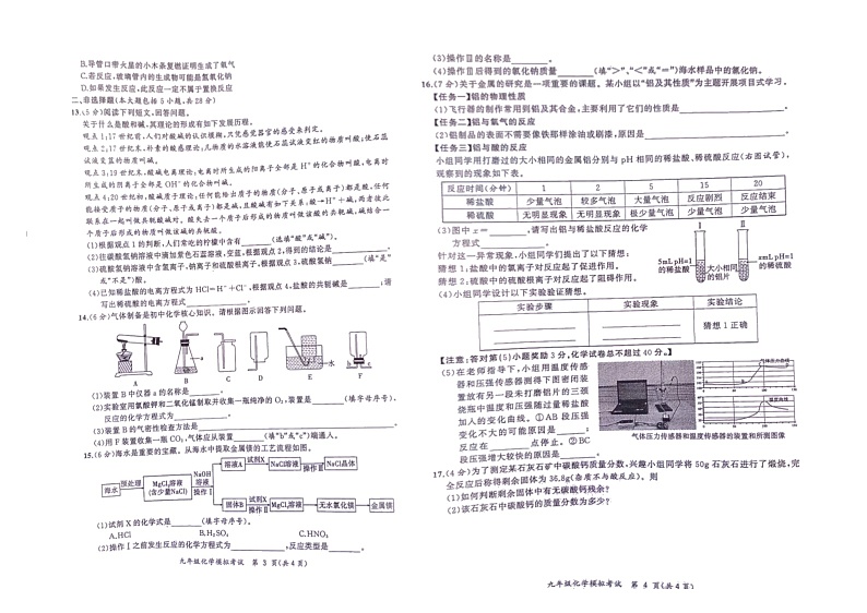 2022年安徽省亳州市蒙城县初中毕业考试模拟试卷化学试题卷02