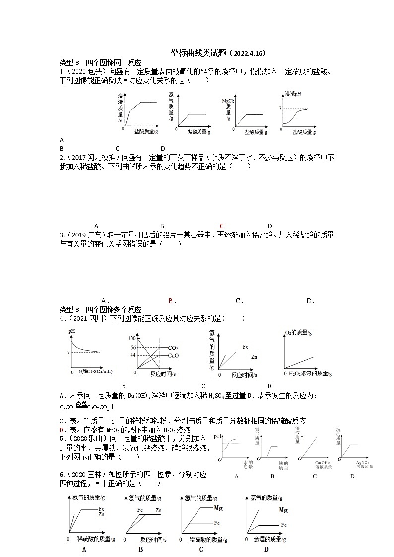 2022年中考化学二轮专题复习练习-坐标曲线提第1页