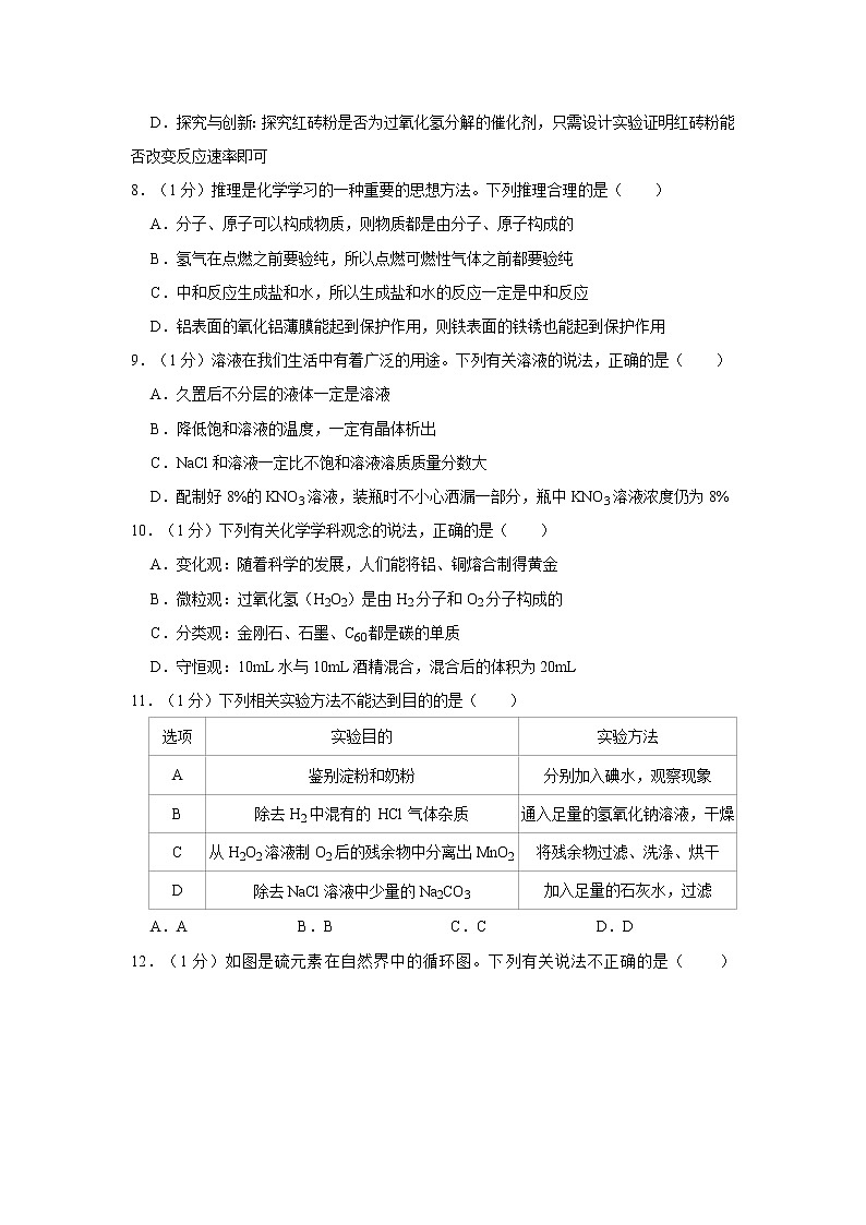 2021-2022学年安徽省宿州市专附属实验中学九年级（下）月考化学试卷（含答案）03