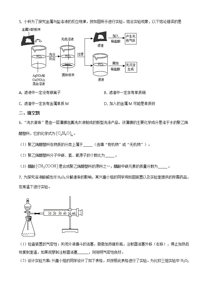 精品解析：2021年浙江省湖州市长兴县中考二模化学试题（原卷版）第2页