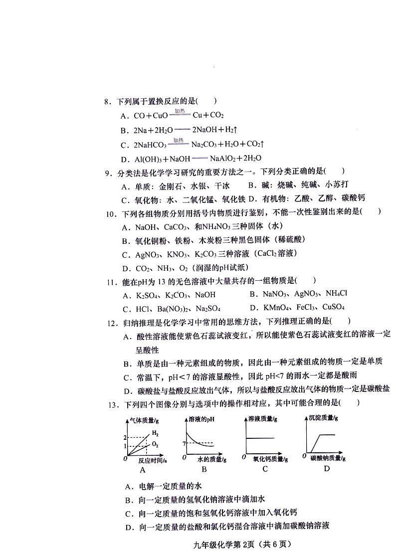 2022年河南省镇平县中考一模化学试卷02