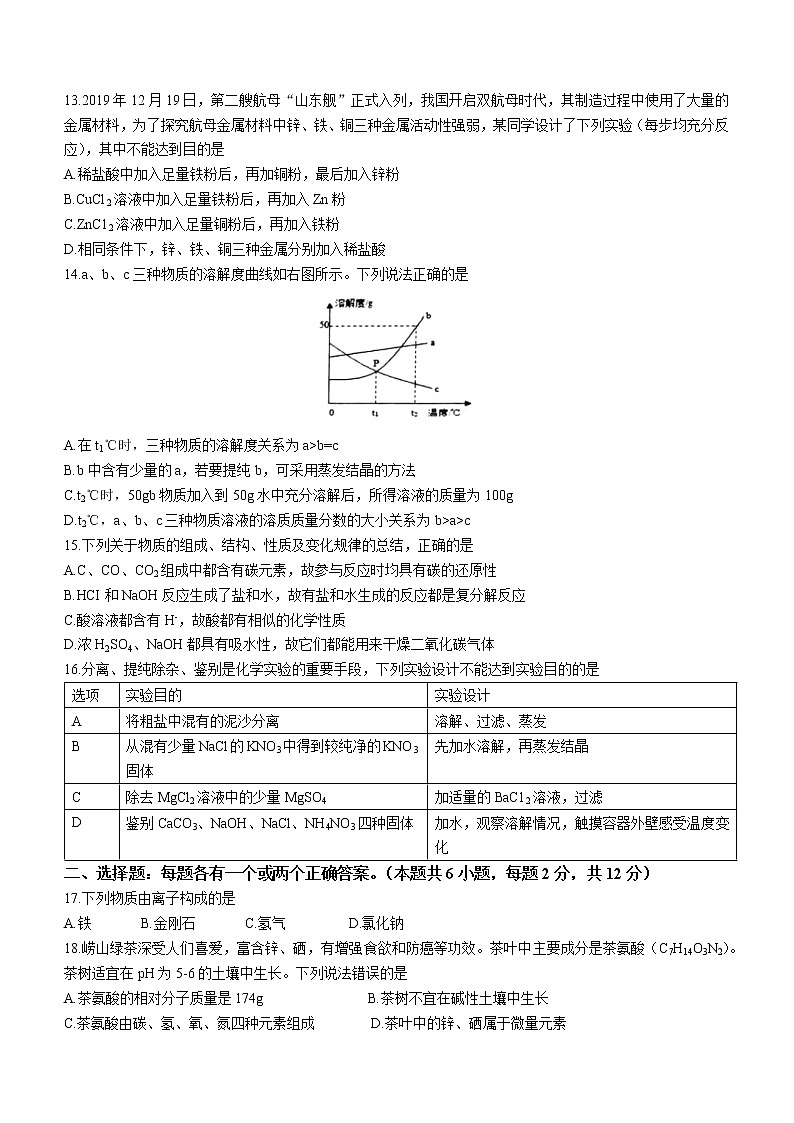 2022年山东省青岛市市北区中考一模化学试题03