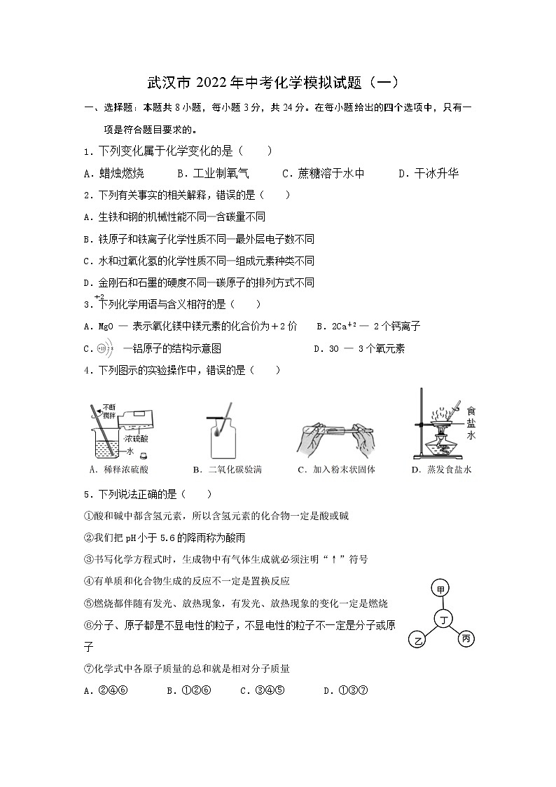 2022年湖北省武汉市中考化学模拟试题（一） (word版含答案)第1页
