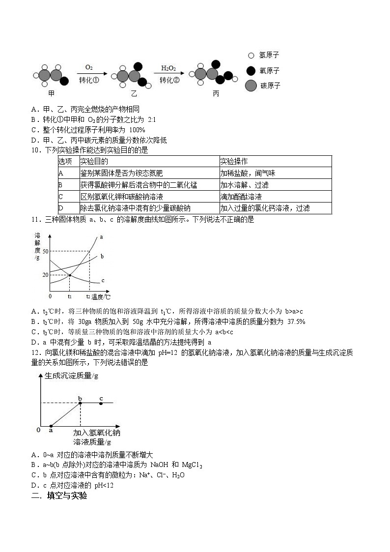 2022年安徽省六安市第九中学中考一模化学试题(word版无答案)03