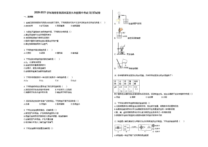 2020-2021学年湖南省株洲市某校九年级期中考试_（化学）试卷人教版01