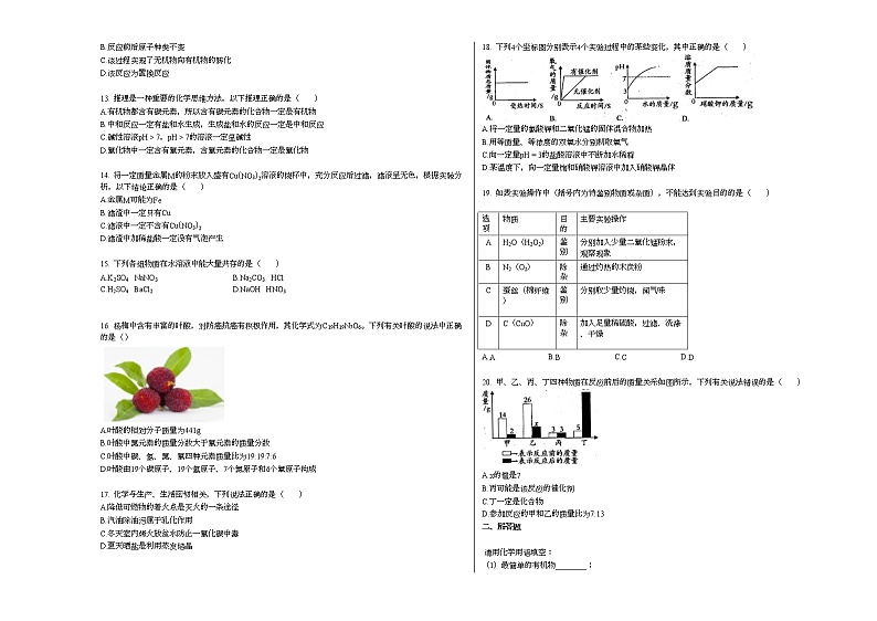 2020-2021学年湖南省株洲市某校九年级期中考试_（化学）试卷人教版02