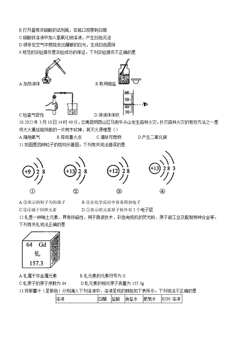 2022年云南省曲靖市陆良县中考一模化学试题02