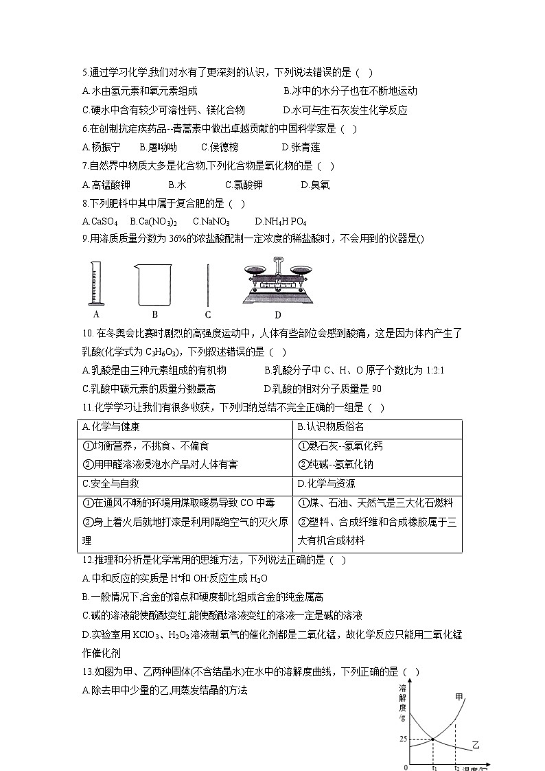 2022年广东省中考模拟化学试卷302