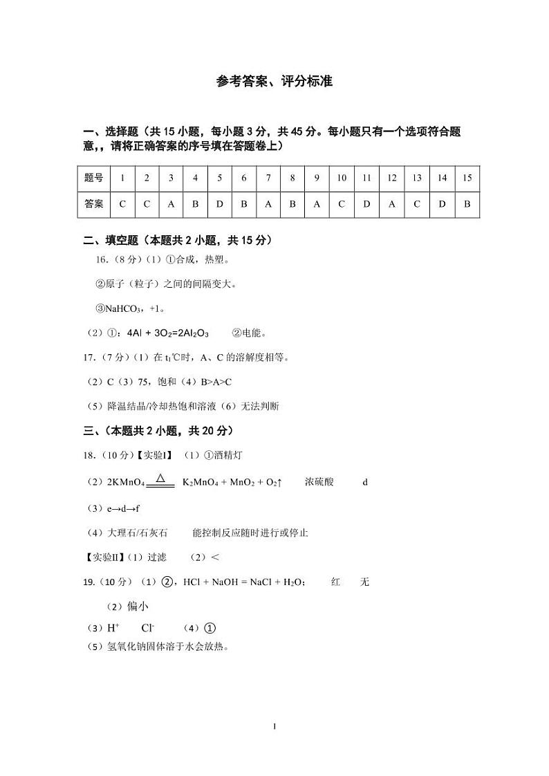 2022年广东省东莞市初中学业水平模拟考试（一）化学试题01