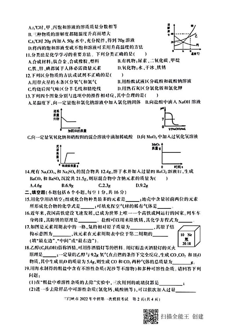 2022年河南省三门峡市中考一模化学试题第2页