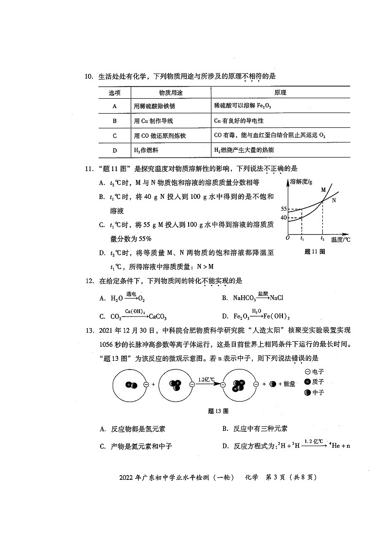 2022年广东省初中学业水平检测（一轮）化学试卷03