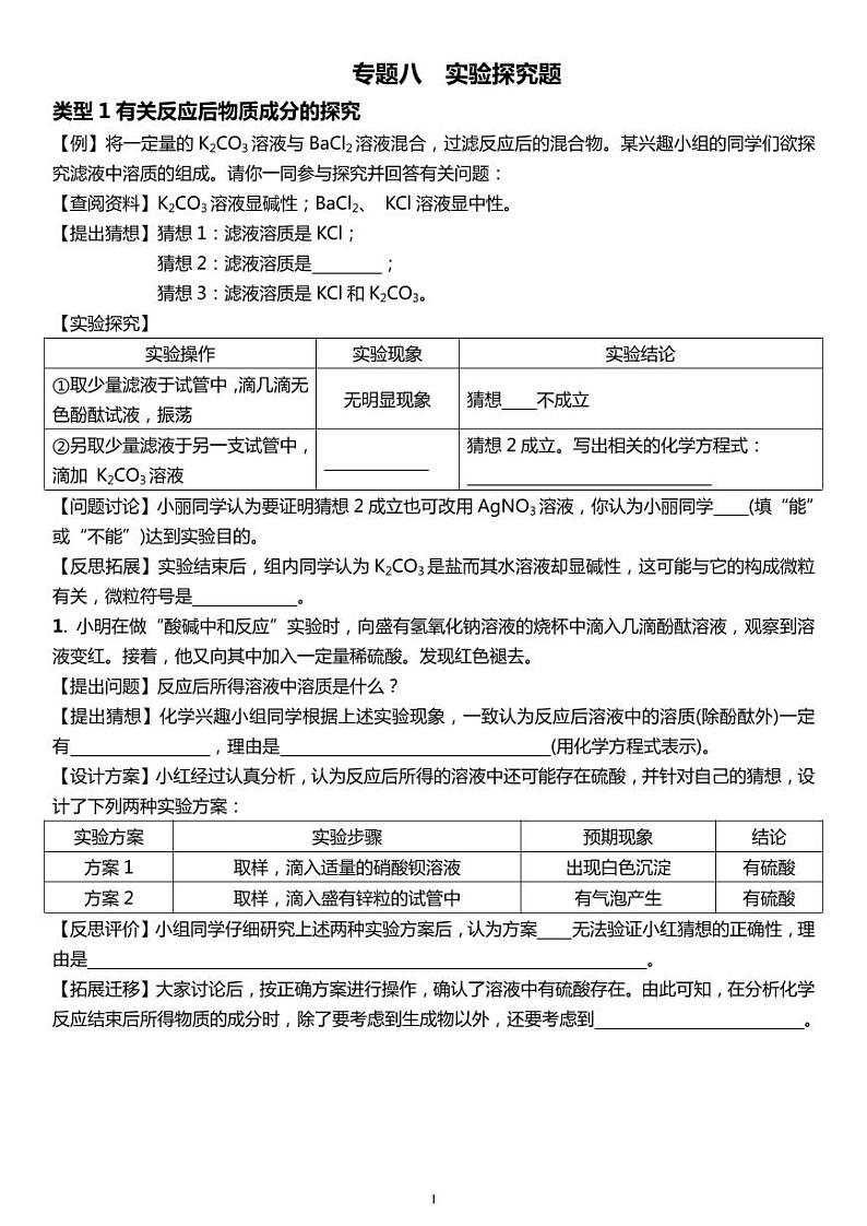 中考专题八 实验探究题 （原题）01