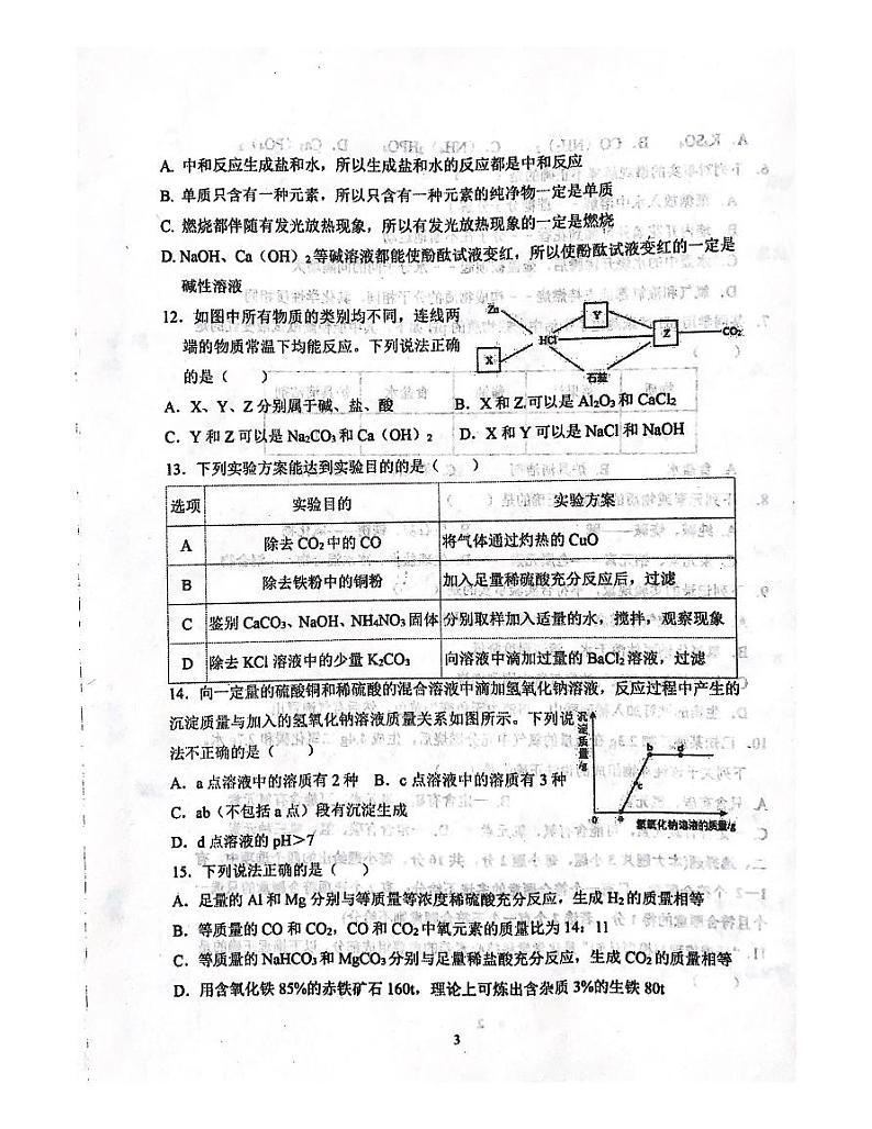 红桥区2021-2022学年度九年级化学一模试题无答案03