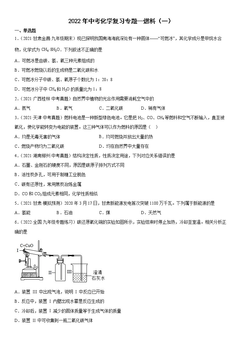 2022年中考化学二轮复习专题燃料（一）第1页