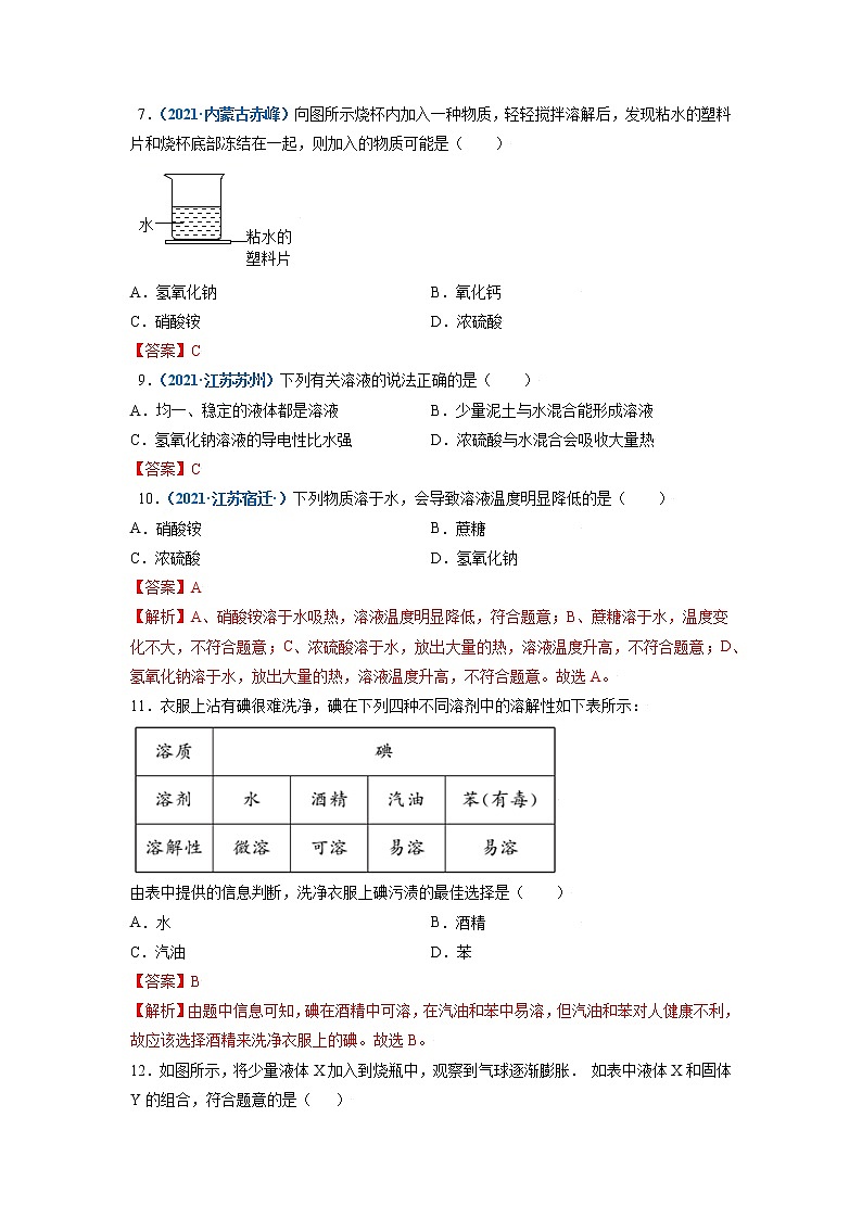 第1节  物质在水中的分散-2021-2022学年九年级化学下册精品课堂同步检测卷（沪教版）（解析版）第2页