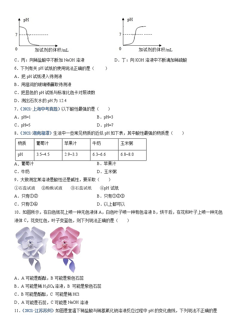 第1节  溶液的酸碱性-2021-2022学年九年级化学下册精品课堂同步检测卷（沪教版）（原卷版）第2页