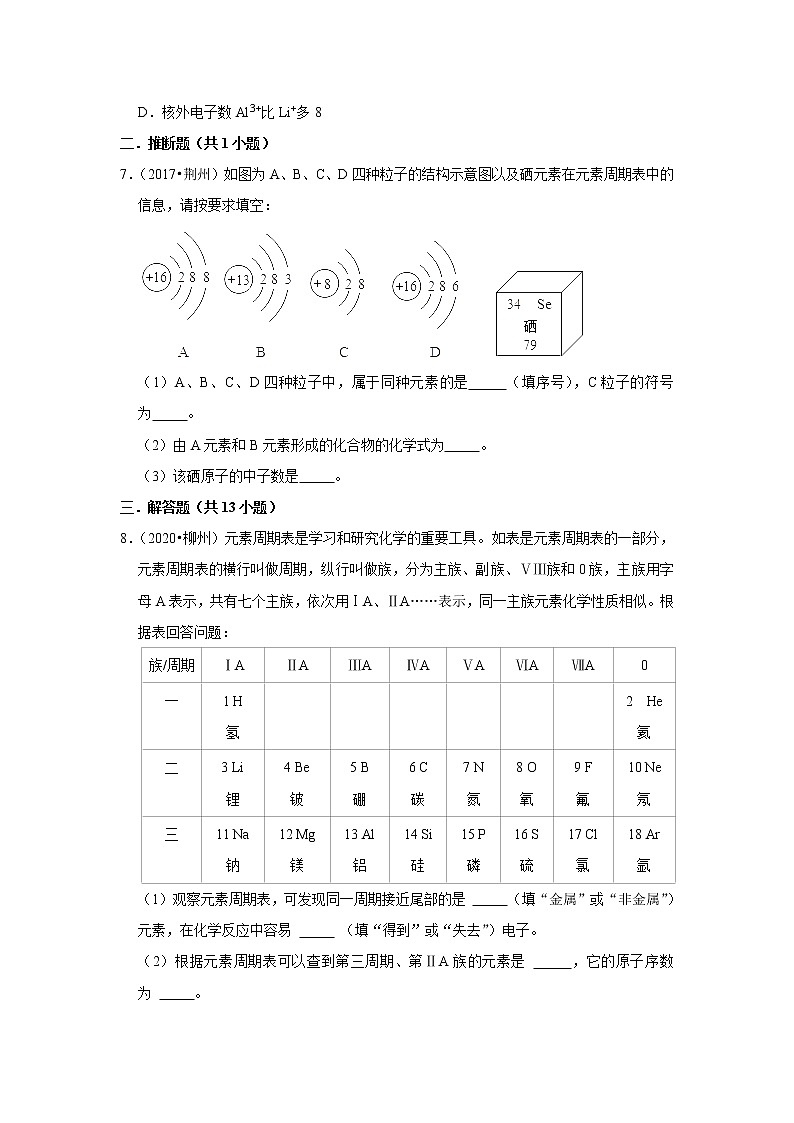 2021年初中化学解题模型之元素周期表的结构与应用（含答案）第3页