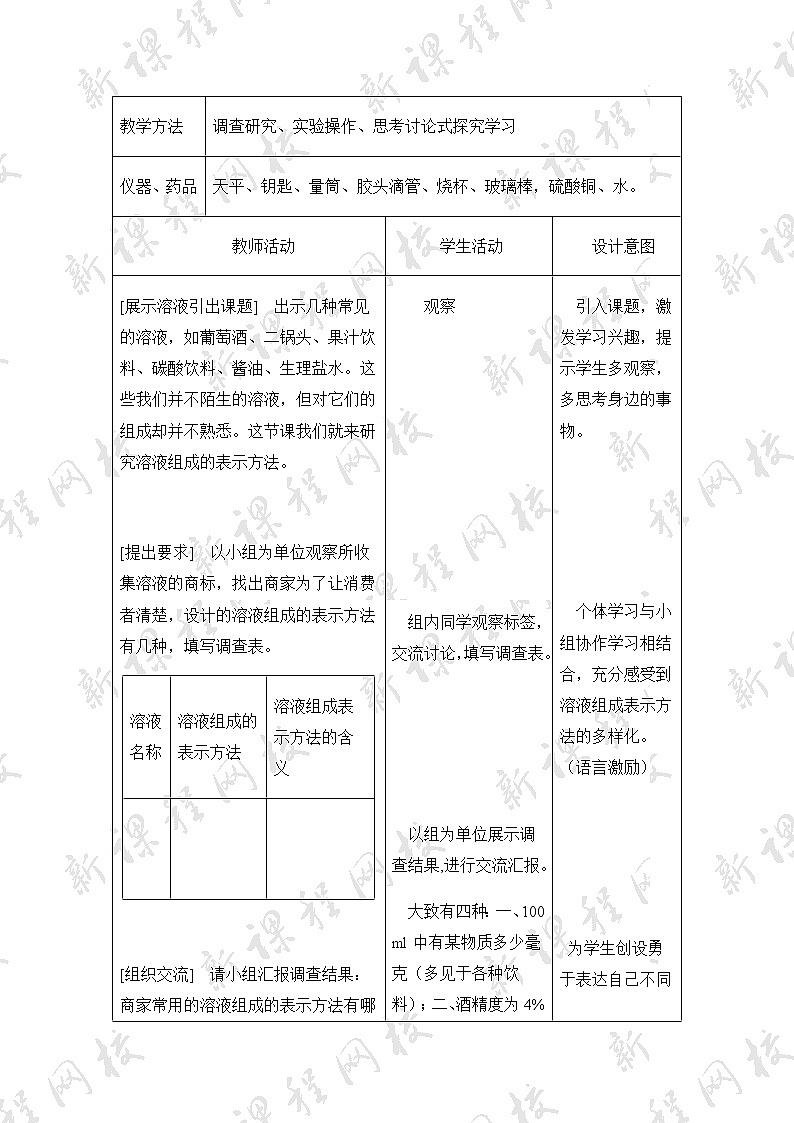 人教五四制9下化学 9.3溶液的浓度  教案02