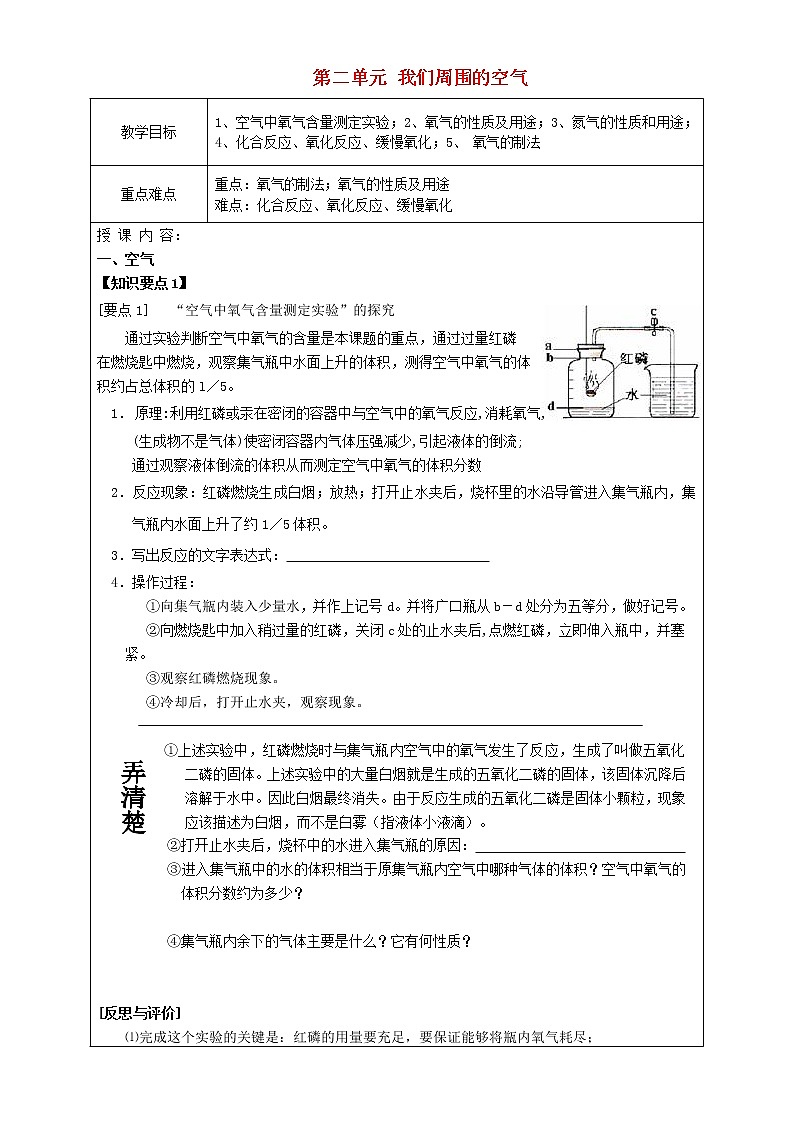 人教初中化学九上《2第二单元我们周围的空气》学案·01