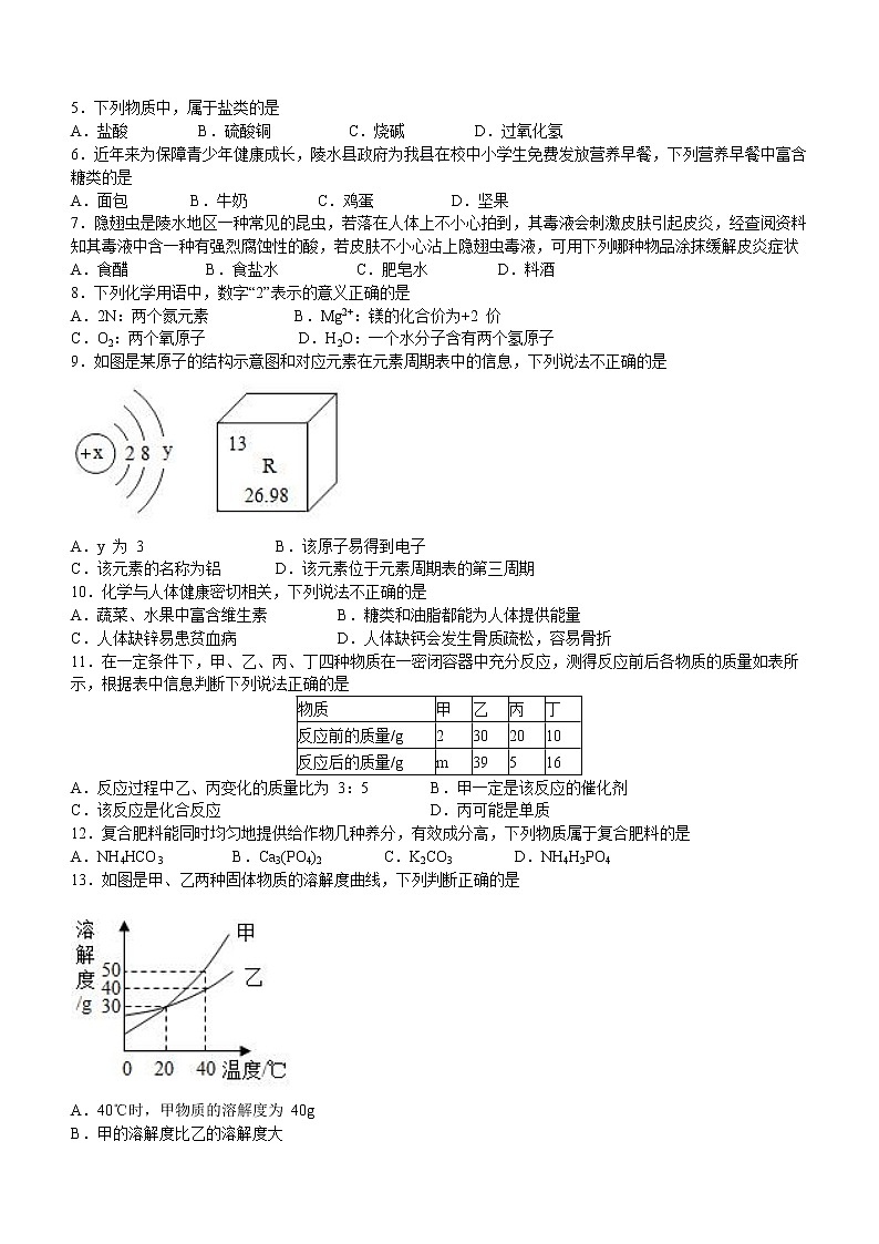 2022年海南省陵水县初中学业水平第一次模拟测试化学试题(word版含答案)02