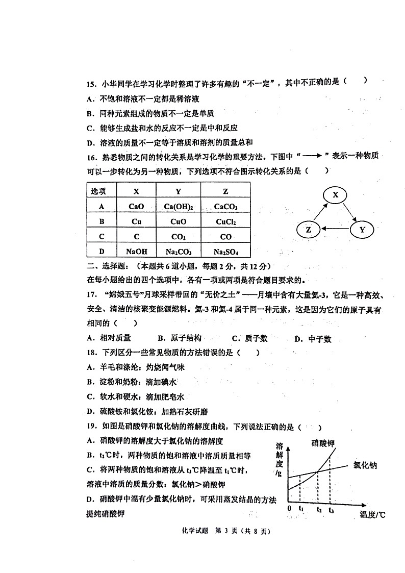 2022年山东省青岛市城阳区中考一模化学试题（图片版  无答案）03