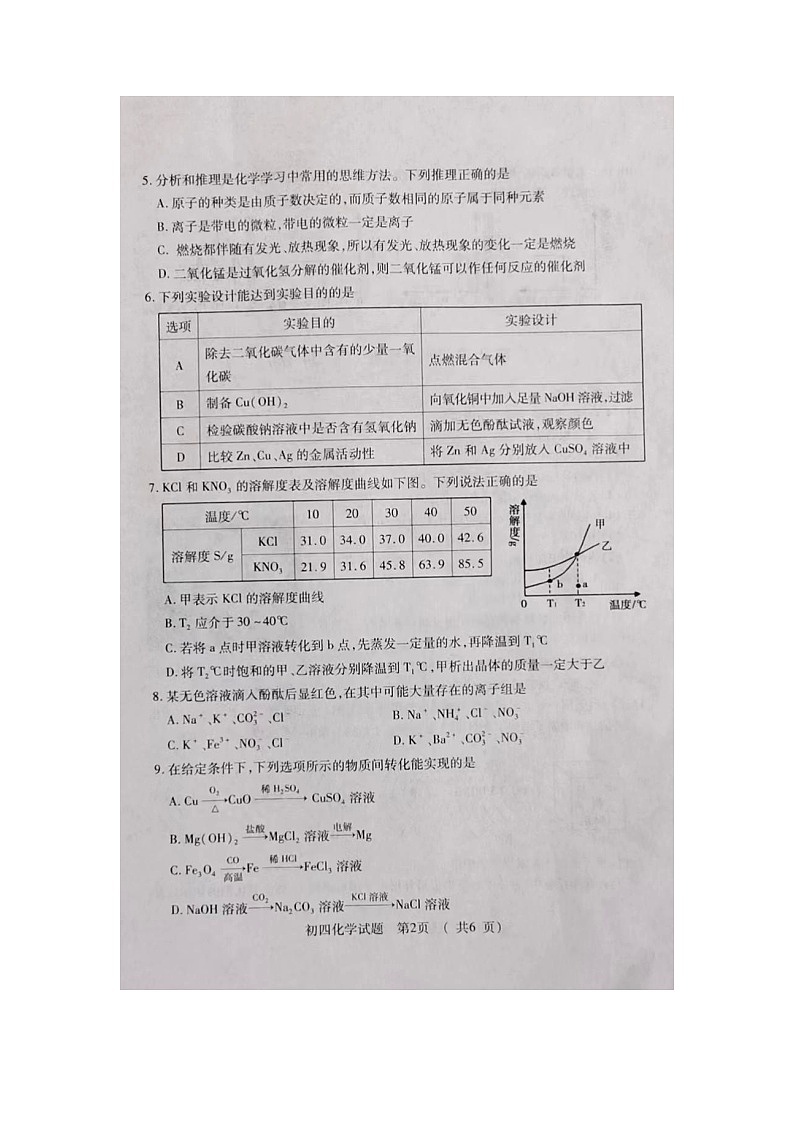 2022年山东省济宁市任城区中考一模化学试卷（图片版 无答案）02